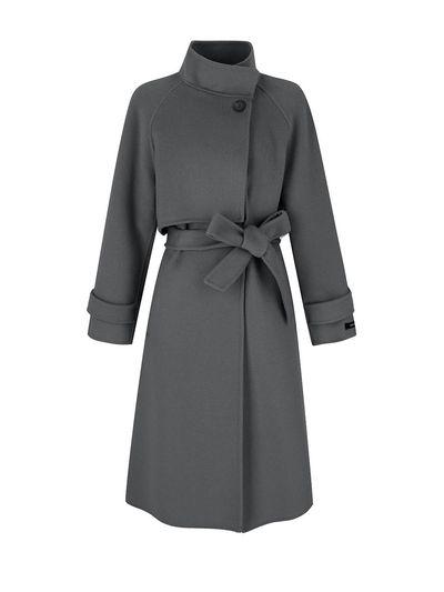 QUEEN STYLE High-neck Belted Wool Coat (CH-GREY)