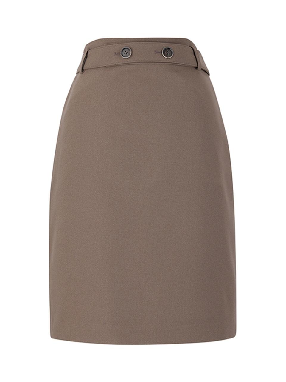 QUEEN STYLE High-waist Belted Skirt [DK-BEIGE]
