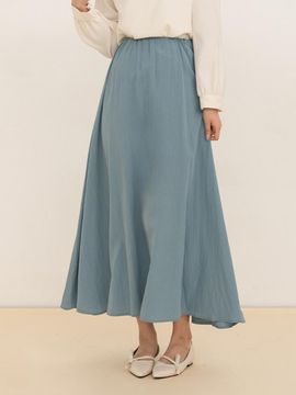 QUEEN STYLE High-waist Elastic Band Long Skirt [GRAYISH BLUE]
