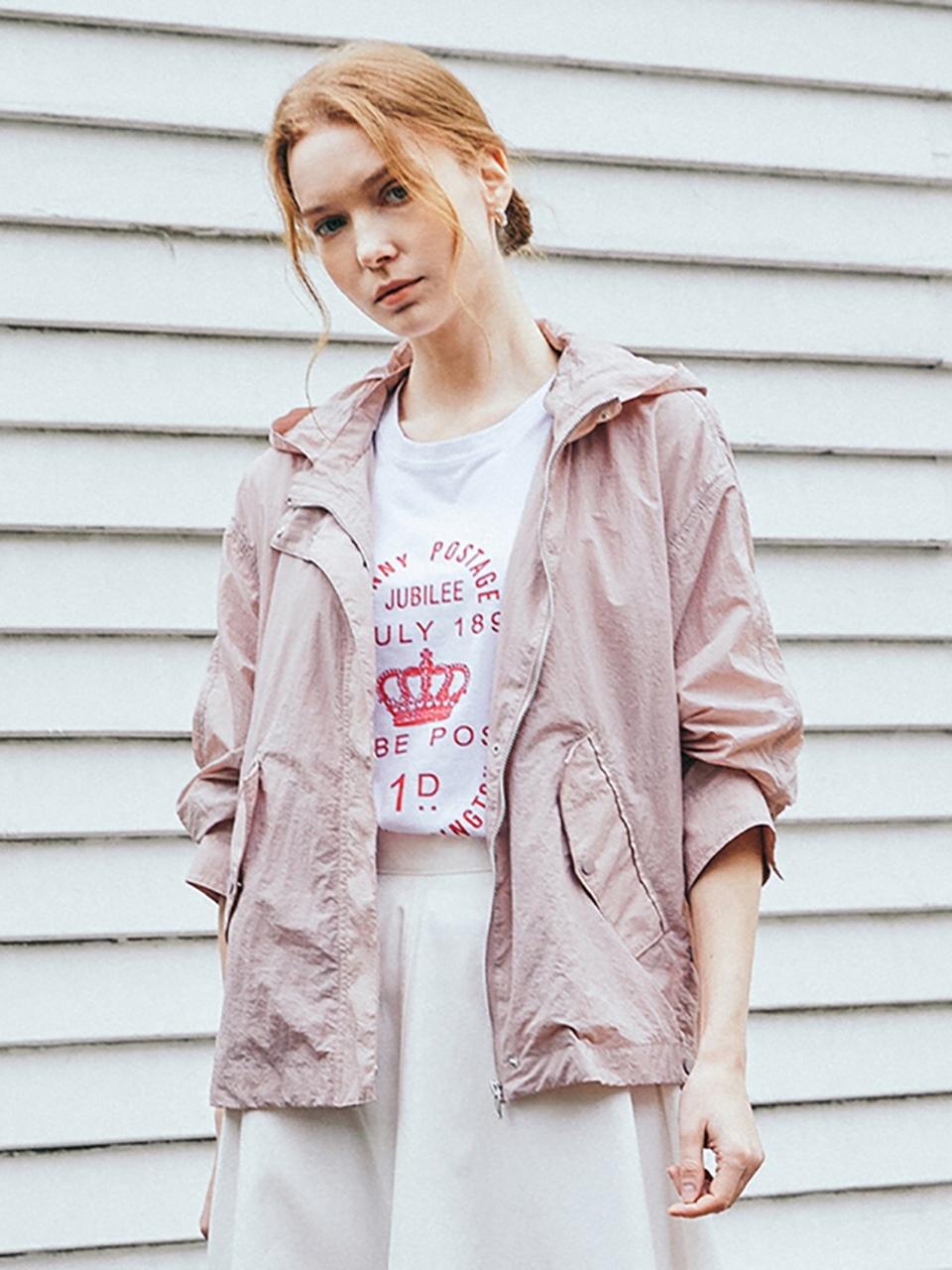 QUEEN STYLE Hooded Windbreaker Blazer [PINK]