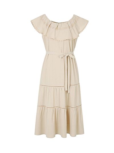 QUEEN STYLE Lace Point Ruffled Dress [BEIGE]