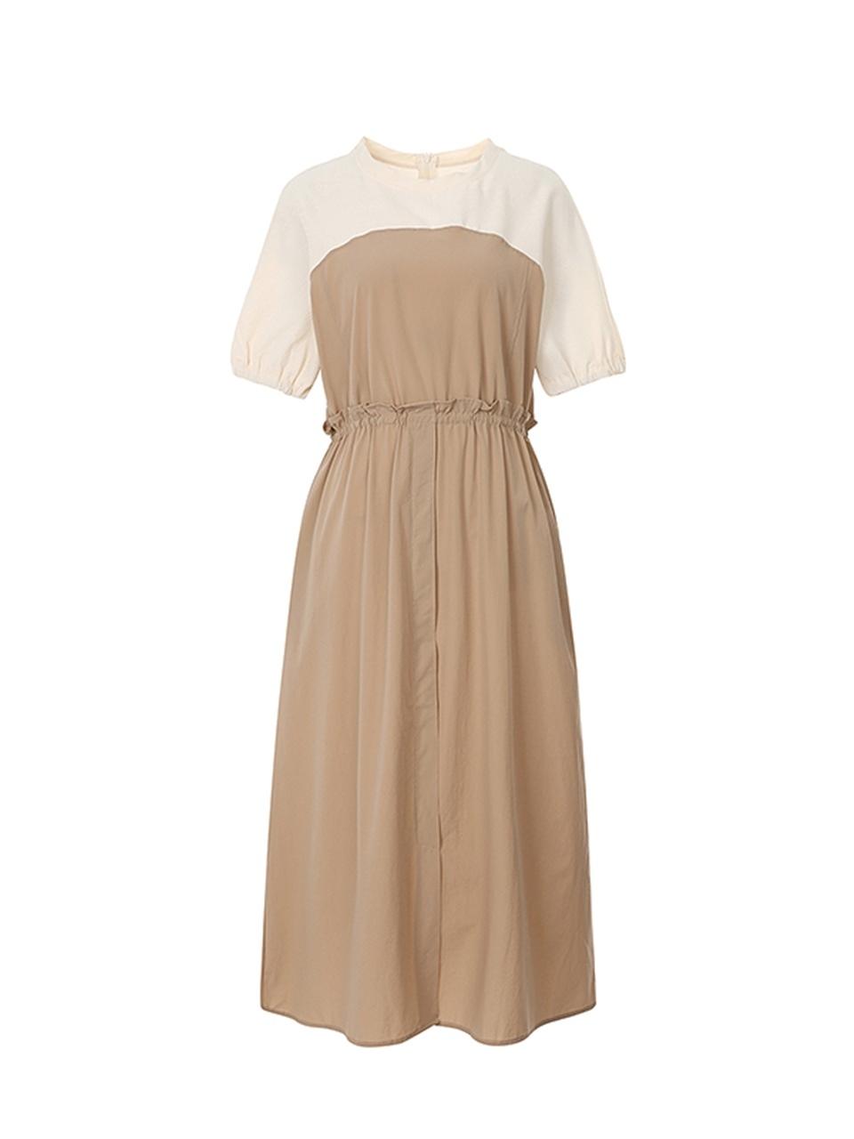 QUEEN STYLE Layered Flare Dress [BEIGE]