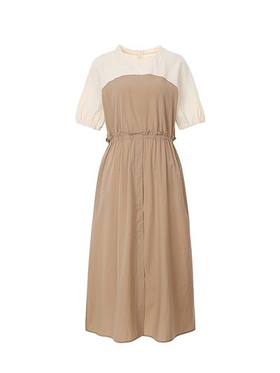 QUEEN STYLE Layered Flare Dress [BEIGE]