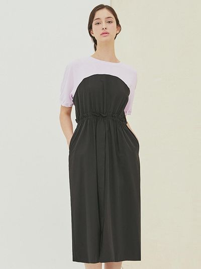 QUEEN STYLE Layered Flare Dress [BLACK]