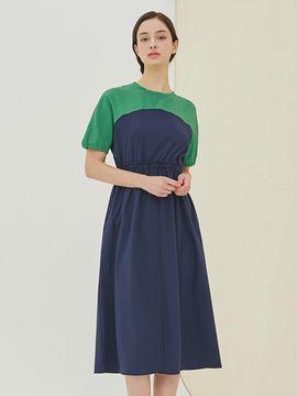 QUEEN STYLE Layered Flare Dress [NAVY]