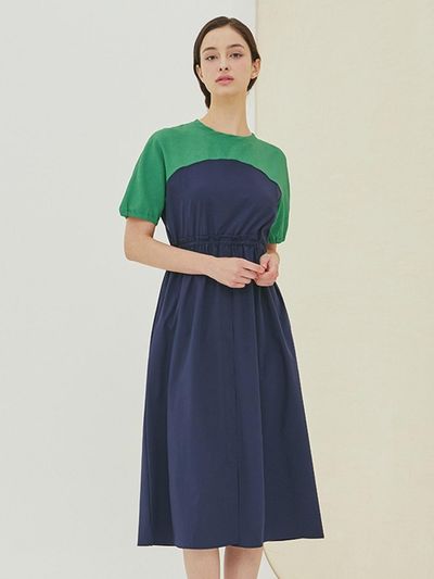 QUEEN STYLE Layered Flare Dress [NAVY]