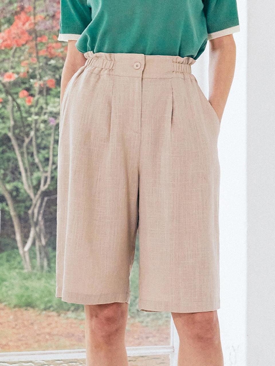 QUEEN STYLE Linen Back Elastic Bermuda Shorts