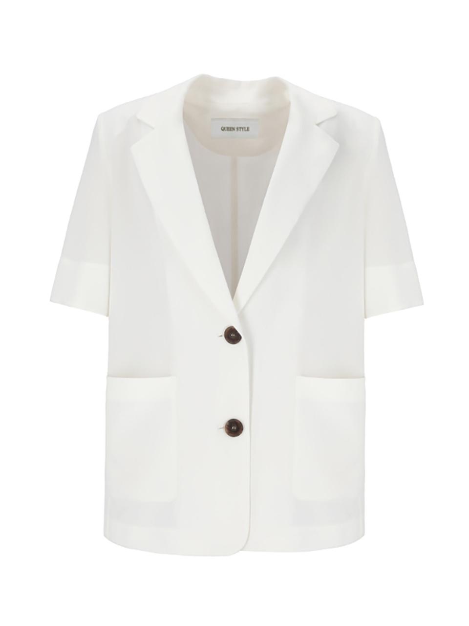 QUEEN STYLE Linen Single-Breasted Blazer [WHITE]
