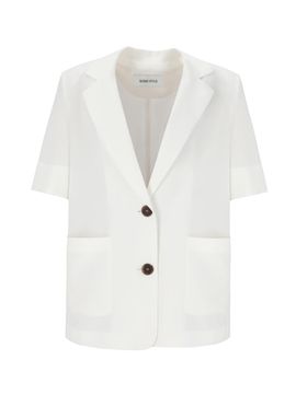 QUEEN STYLE Linen Single-Breasted Blazer [WHITE]