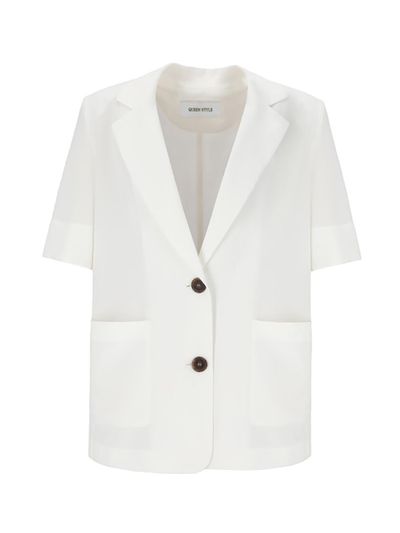 QUEEN STYLE Linen Single-Breasted Blazer [WHITE]