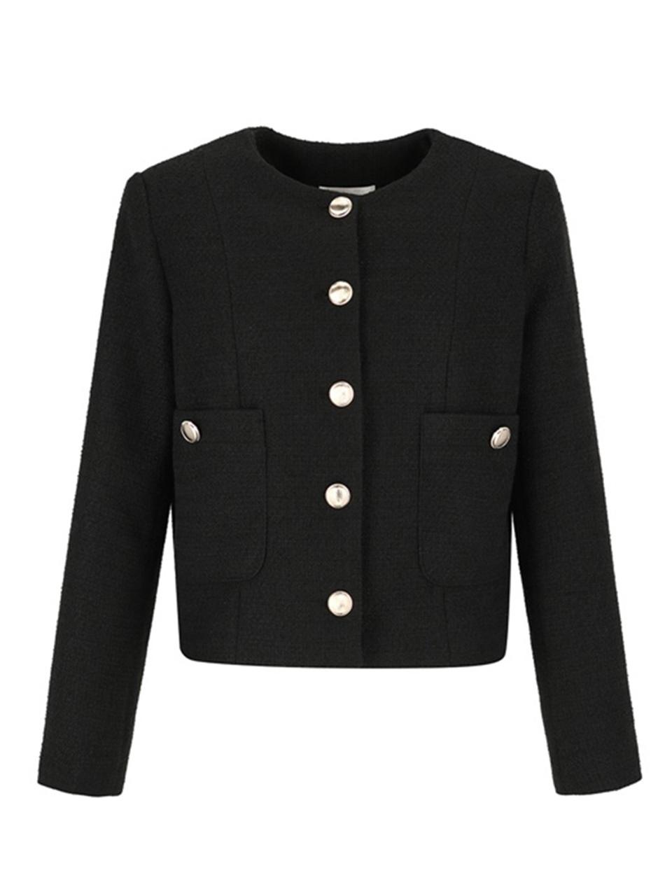 QUEEN STYLE Noir Creme Tweed Blazer  [BLACK]