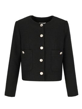 QUEEN STYLE Noir Creme Tweed Blazer  [BLACK]