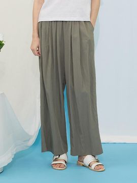 QUEEN STYLE Nylon Wide Pants [DARK KHAKI]