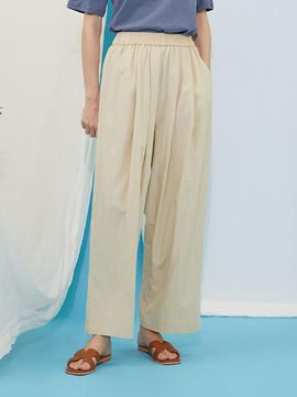 QUEEN STYLE Nylon Wide Pants [LIGHT BEIGE]