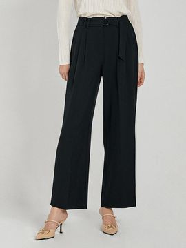 QUEEN STYLE One-Pleat Stretch Wide Pants (BLACK)