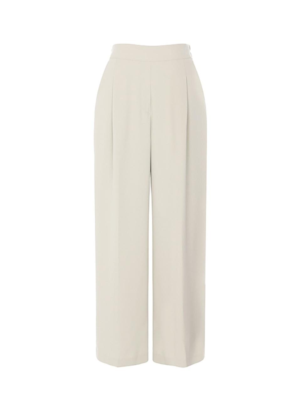 QUEEN STYLE One-Tuck Back Elastic Banding Wide Pants [Light Beige]