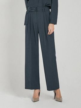 QUEEN STYLE One-Tuck Stretch Wide Pants [CH-GREY]