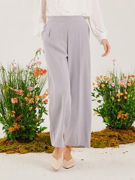 QUEEN STYLE One-Tuck Wide Back Elastic Banding Pants [PURPLE]