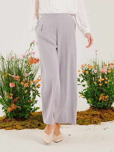 QUEEN STYLE One-Tuck Wide Back Elastic Banding Pants [PURPLE]
