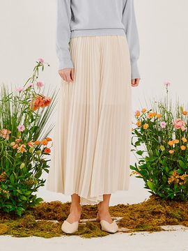 QUEEN STYLE Pleated Long Skirt Pants [LIGHT BEIGE]