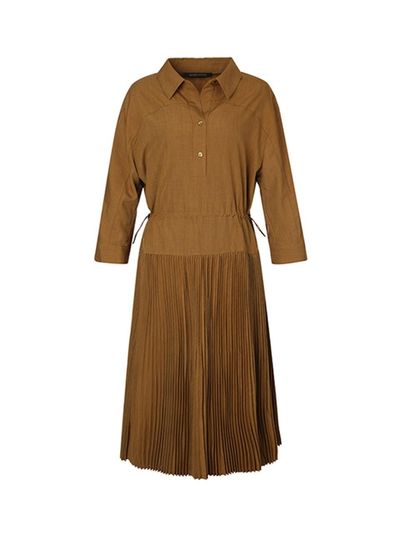 QUEEN STYLE Pleated Shirt Dress [BROWN]
