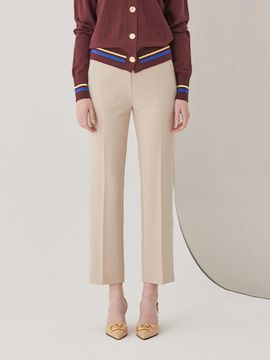 QUEEN STYLE Semi Wide-Nap Minus-Fit Trousers (BEIGE)