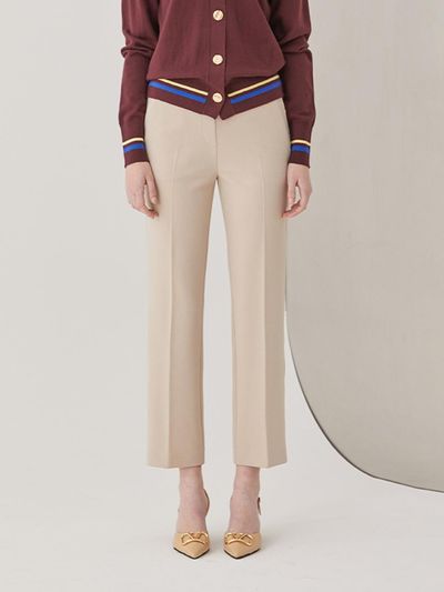 QUEEN STYLE Semi Wide-Nap Minus-Fit Trousers (BEIGE)