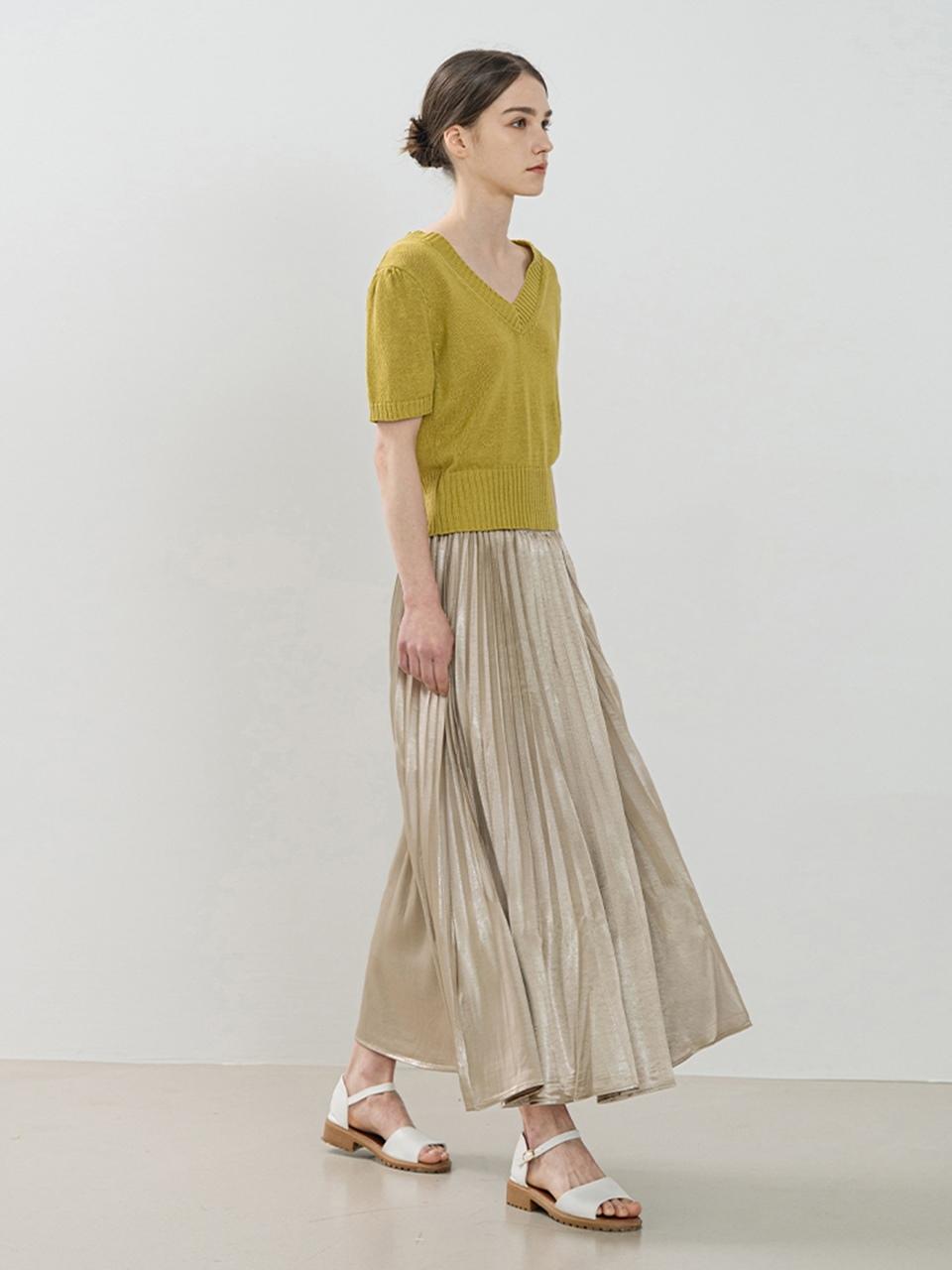 QUEEN STYLE Shine Belted Pleated Skirt (GOLD)