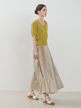 QUEEN STYLE Shine Belted Pleated Skirt (GOLD)