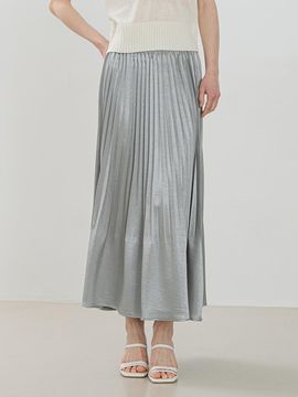 QUEEN STYLE Shine Belted Pleated Skirt [SILVER]