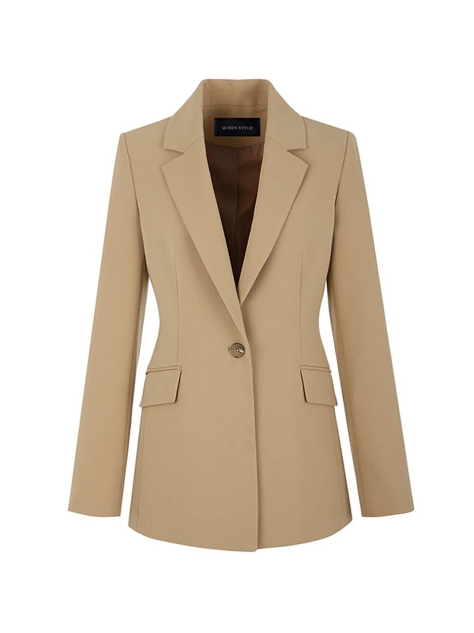 QUEEN STYLE Single-breasted Slim-fit Blazer [BEIGE]