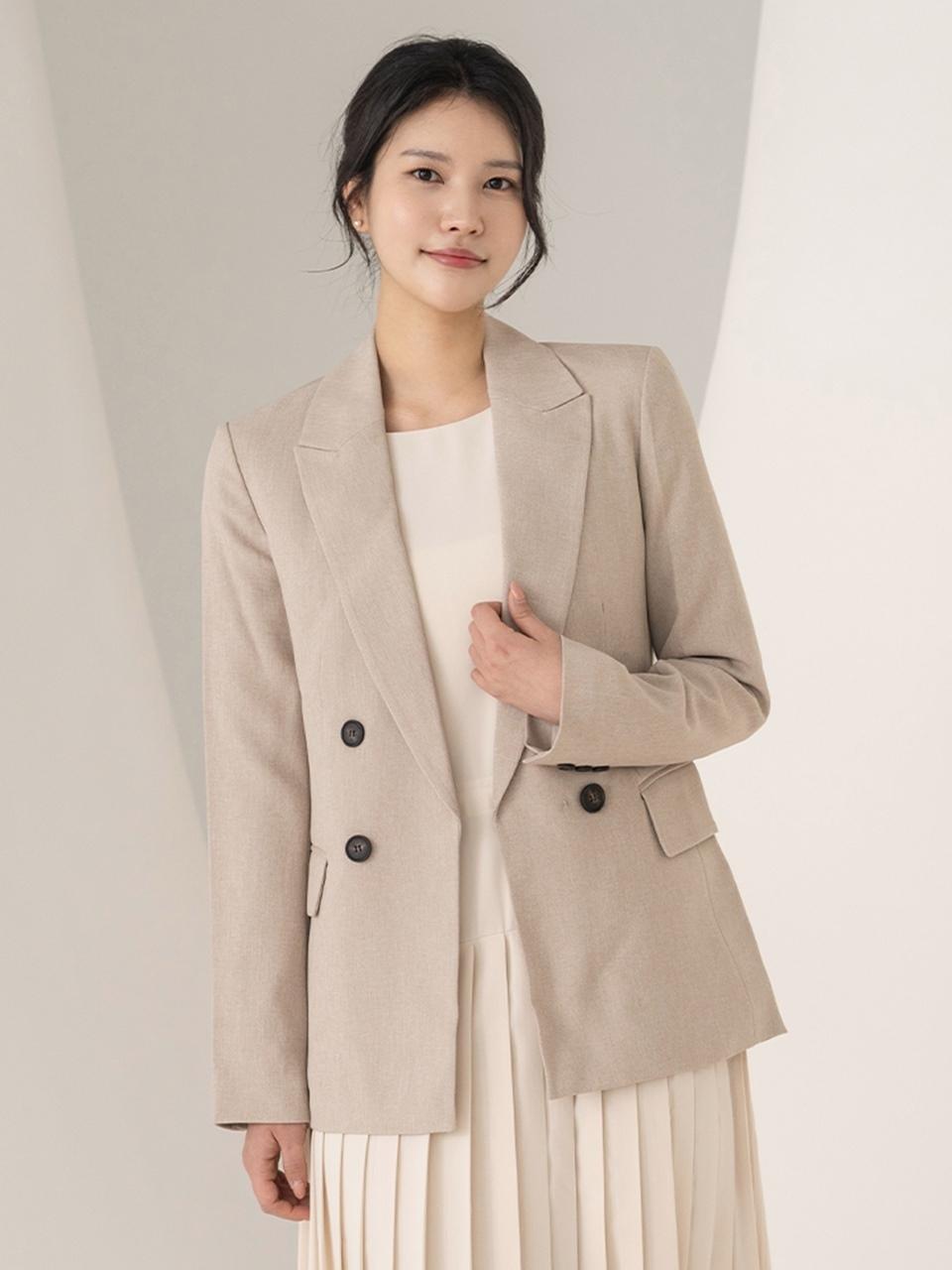 QUEEN STYLE Slim Double Blazer (BEIGE)