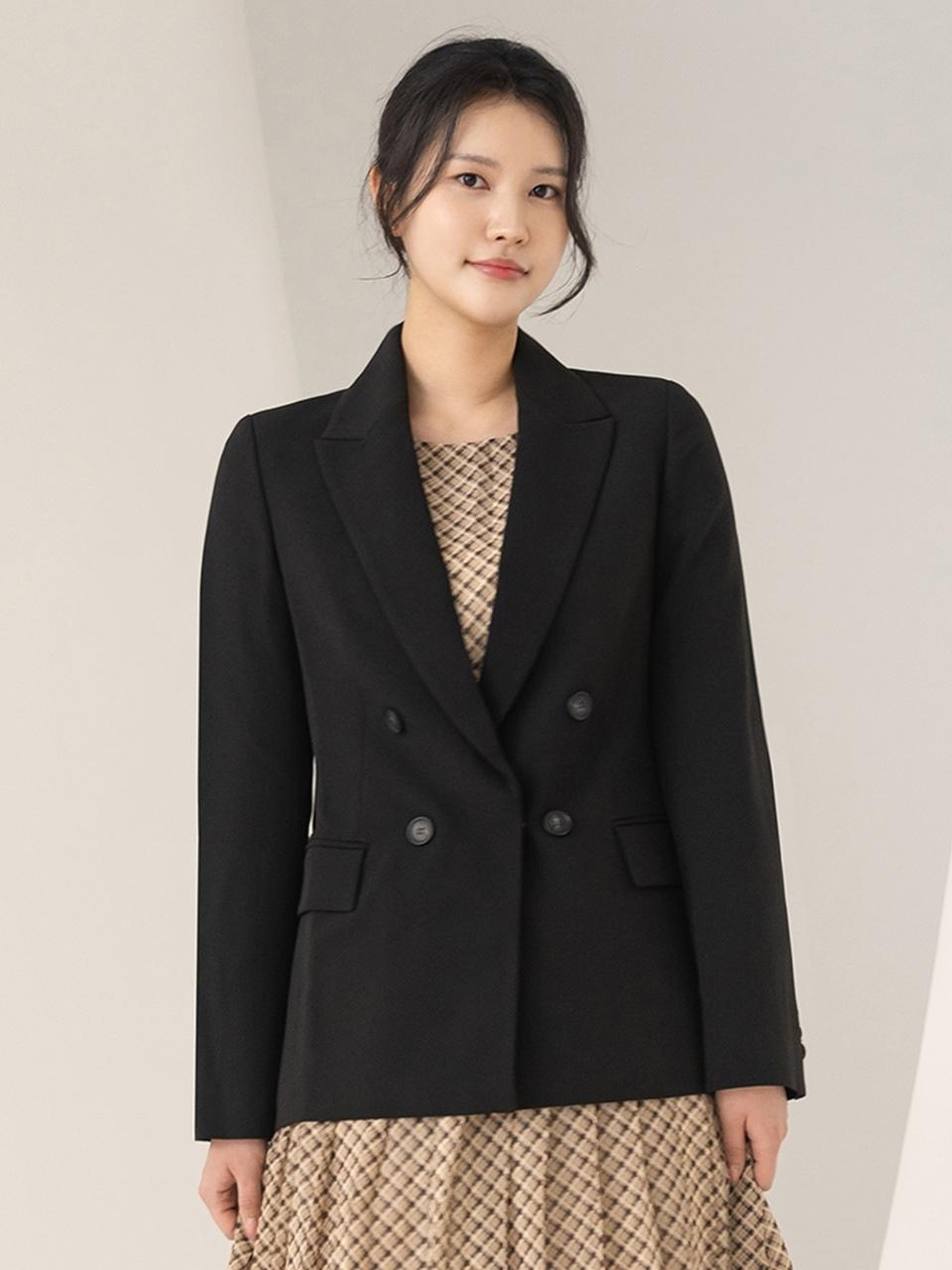 QUEEN STYLE Slim Double Blazer [BLACK]