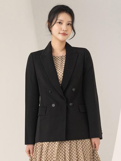 QUEEN STYLE Slim Double Blazer [BLACK]