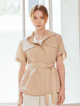QUEEN STYLE Summer Belted Shacket  [BEIGE]