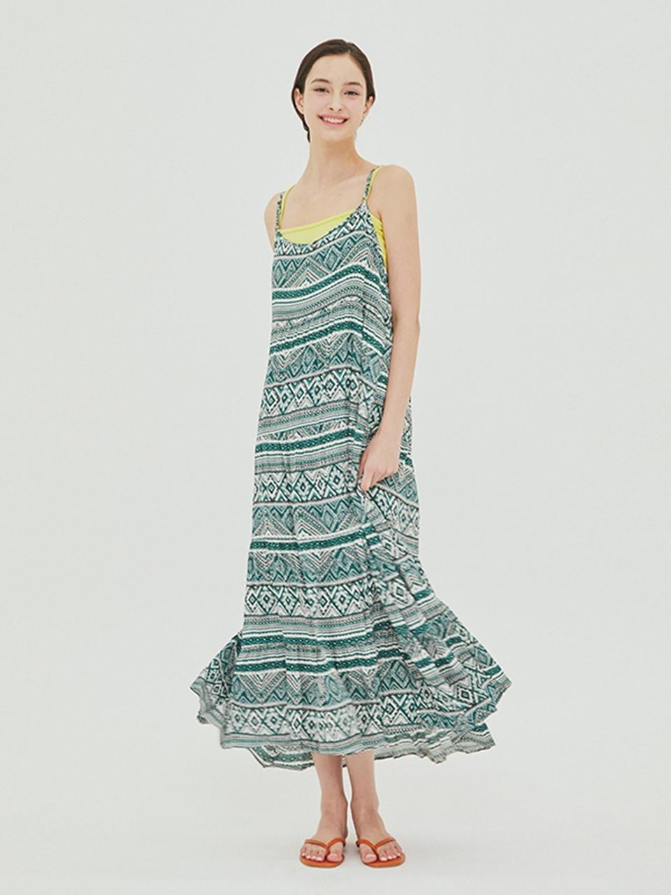 QUEEN STYLE Summer Breeze Long Dress [GREEN]