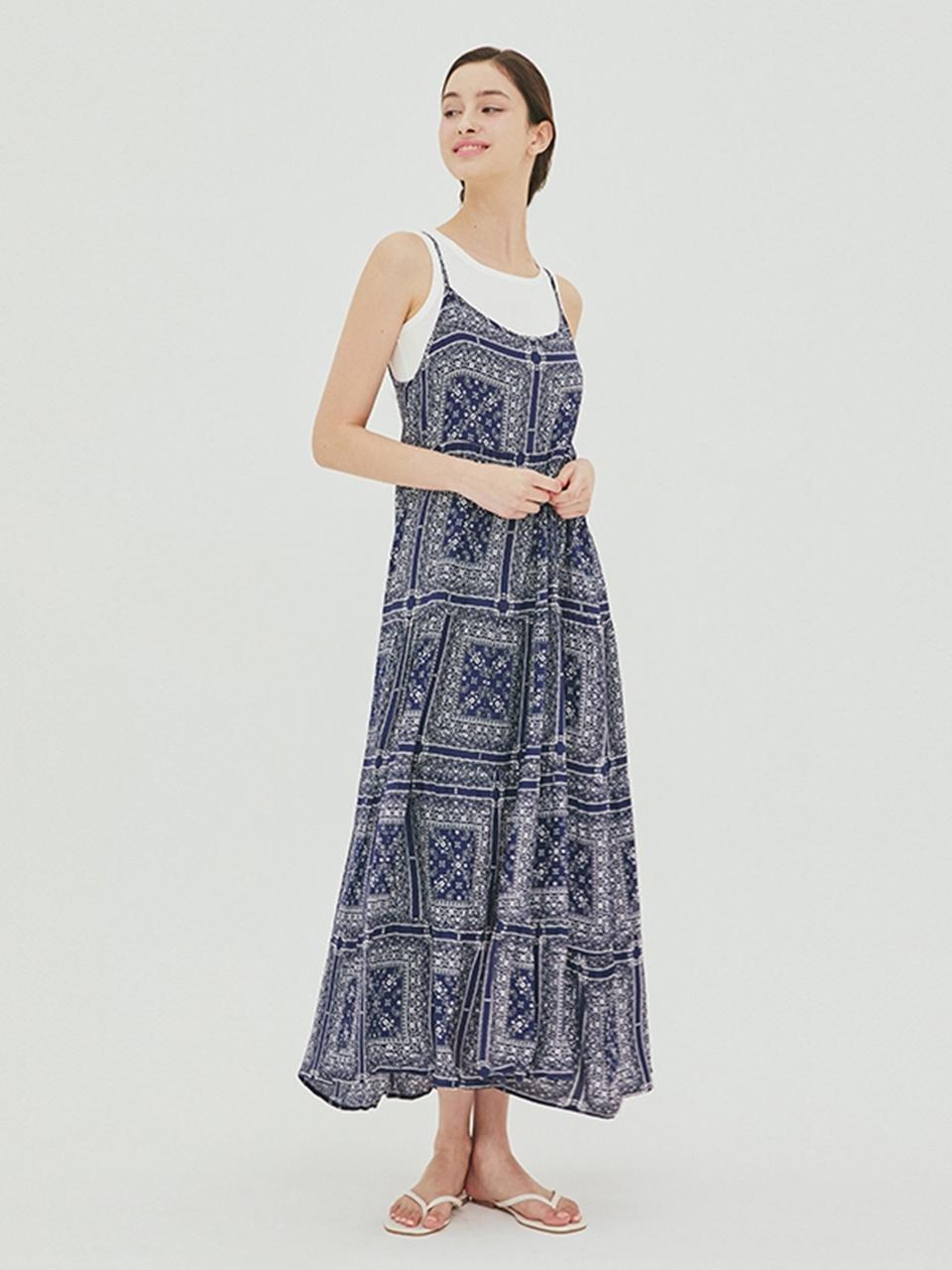 QUEEN STYLE Summer Breeze Long Dress [NAVY]