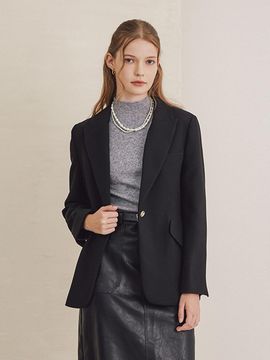 QUEEN STYLE Tailored Single-Breasted Blazer [BLACK]