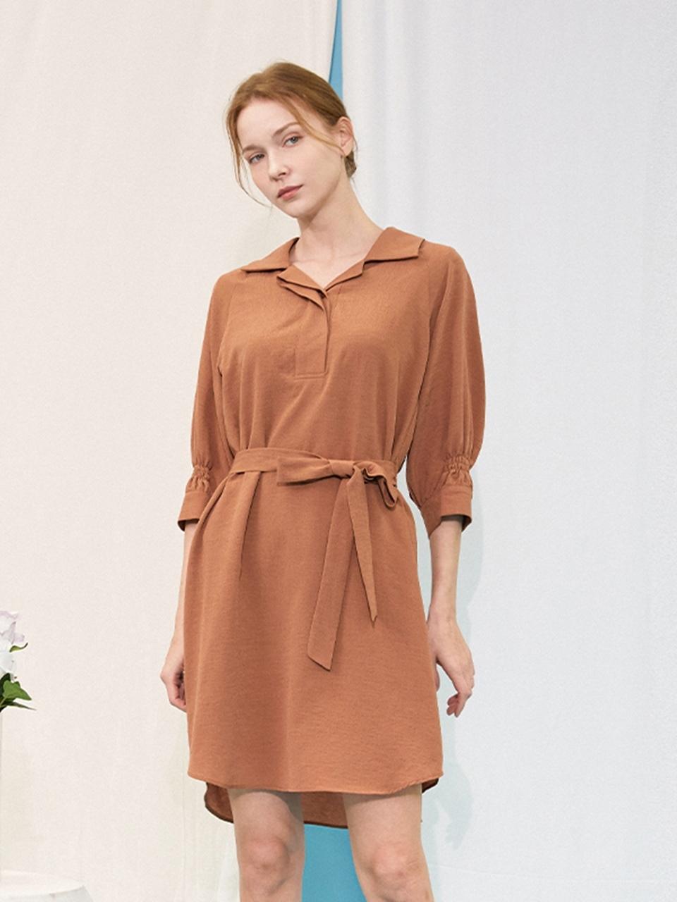 QUEEN STYLE Volume Sleeve Belted Dress