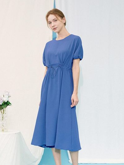 QUEEN STYLE Waist String Long Dress [R-BLUE]