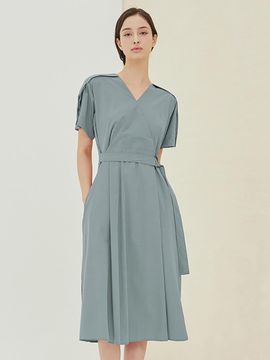 QUEEN STYLE Wrap Flare Dress (KHAKI)