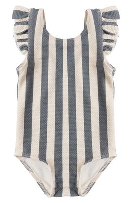 QUINCY MAE QUINCY MAE Flutter Sleeve Piqué UPF 50+ One-Piece Swimsuit