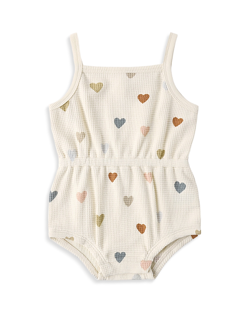Quincy Mae Quincy Mae Girls' Confetti Hearts Waffled Cinch Romper