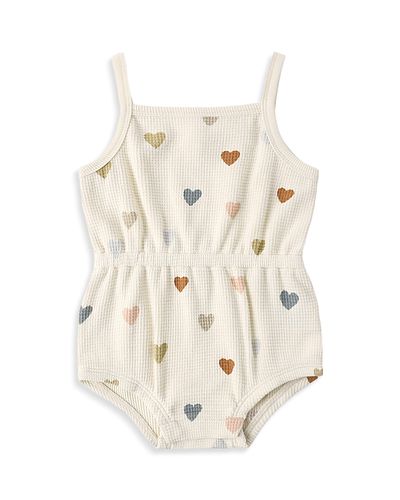 Quincy Mae Quincy Mae Girls' Confetti Hearts Waffled Cinch Romper