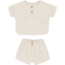QUINCY MAE QUINCY MAE Grid Print Organic Cotton Henley T-Shirt & Shorts Set