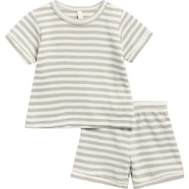 QUINCY MAE QUINCY MAE Stripe Organic Cotton Waffle Knit T-Shirt & Shorts Set
