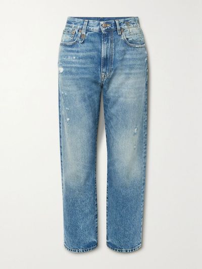 R13 Distressed low-rise wide-leg jeans