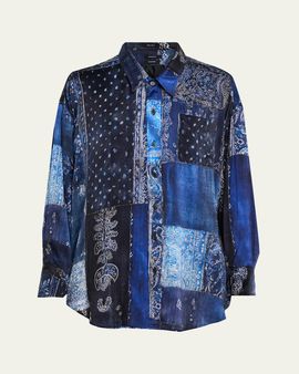 R13 Long-Sleeve Silk Patchwork Shirt