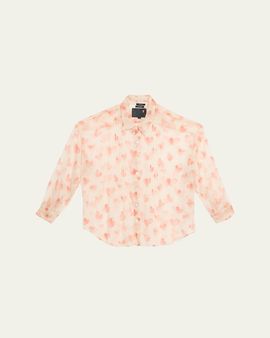 R13 Pintuck Drop-Neck Heart-Print Silk Shirt