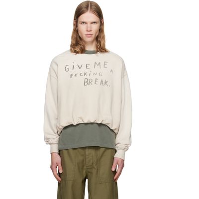 R13 R13 Beige 'Give Me A Break' Balloon Crewneck Sweatshirt